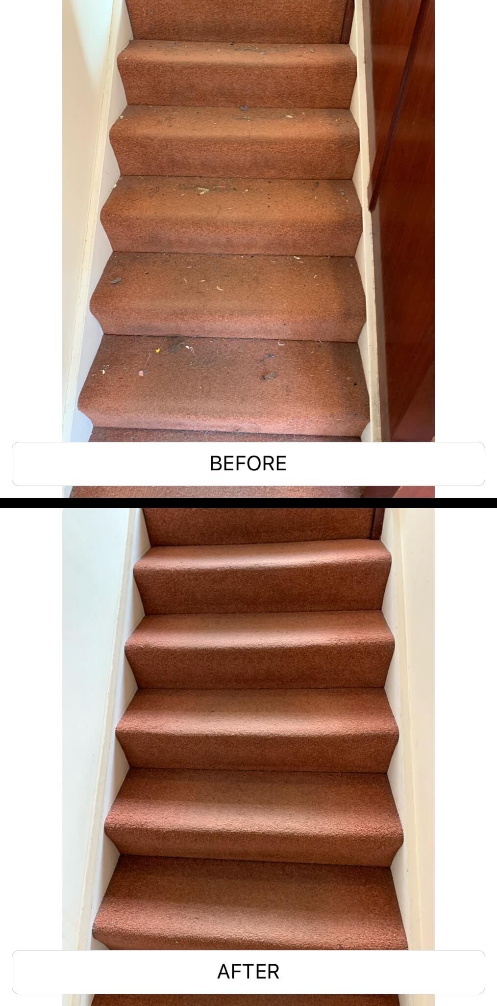 stairs shown before and after professional carpet cleaning in london